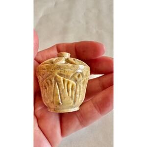 Vintage carved handcrafted stone box soapstone pill, snuff trinket earring box